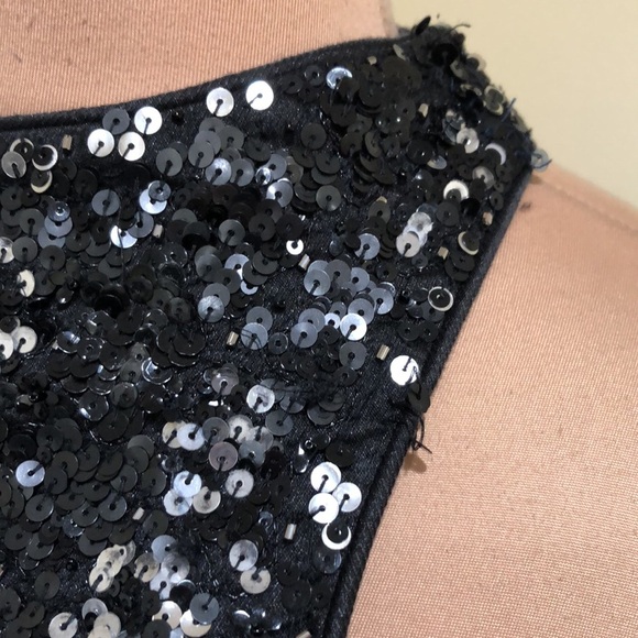 Monique Lhullier Jadore Formal Maxi Dress 0 Black Silver Sequin Open Back Gown - Picture 6 of 13